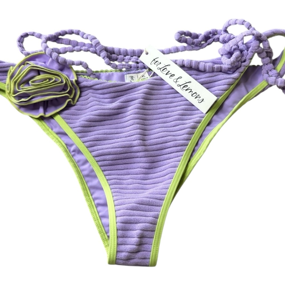 For Love & Lemons Liliana Purple Green Bikini Bottom Lavender Rose Size XXS
